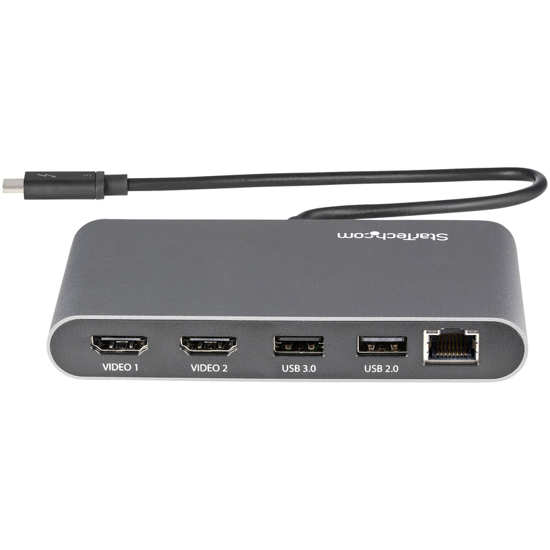 StarTech.com Dual-Monitor Thunderbolt Mini-Dock, 4K 60Hz HDMI, treiberloser Hub für Windows und Mac, Gigabit-Ethernet, 1x USB 5Gbps, 1x USB 2.0, 28cm Kabel