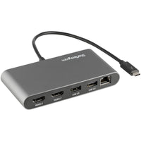 StarTech.com Dual-Monitor Thunderbolt Mini-Dock, 4K 60Hz HDMI, treiberloser Hub für Windows und Mac, Gigabit-Ethernet, 1x USB 5Gbps, 1x USB 2.0, 28cm Kabel
