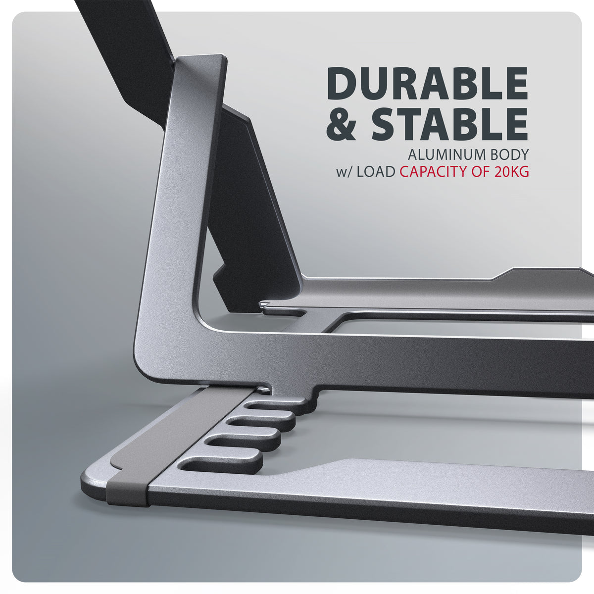 Axagon STND-LAG Aluminiumständer für Laptops und Tablets der Größe 10"–17.3". Acht Verstellbare Positionen. Graue Version.