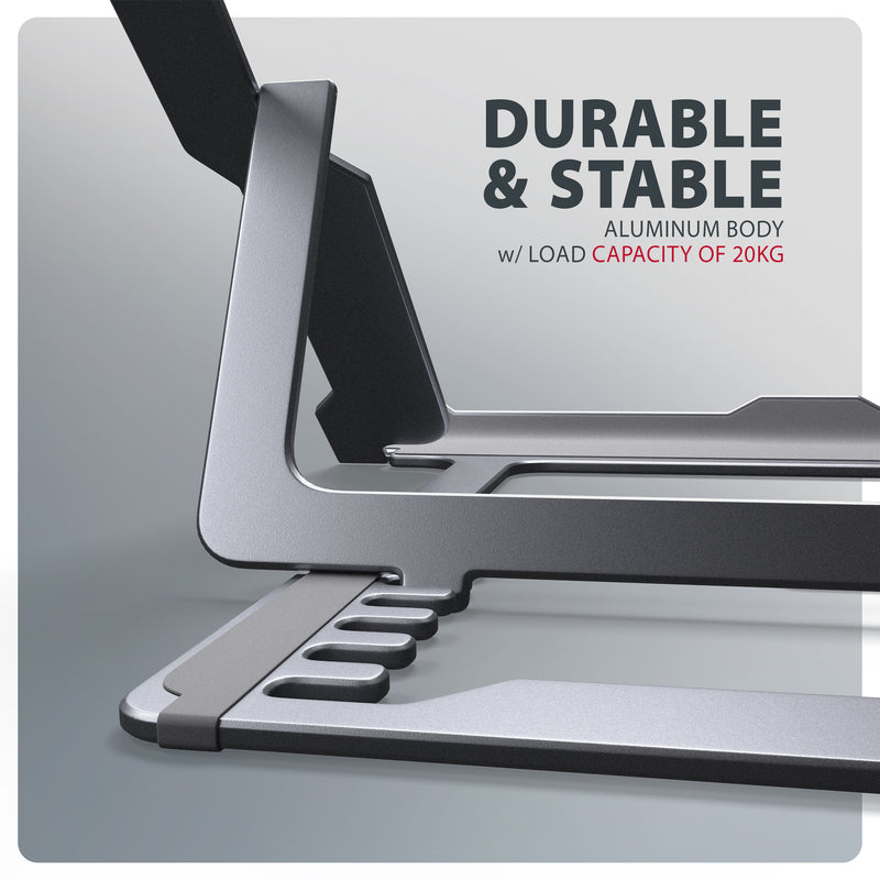 Axagon STND-LAG Aluminiumständer für Laptops und Tablets der Größe 10"–17.3". Acht Verstellbare Positionen. Graue Version.