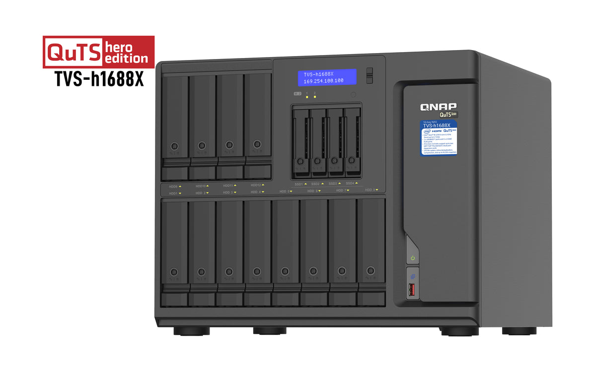 QNAP TVS-h1688X NAS Tower Intel® Xeon® W-1250 32 GB DDR4 0 TB QuTS hero Schwarz