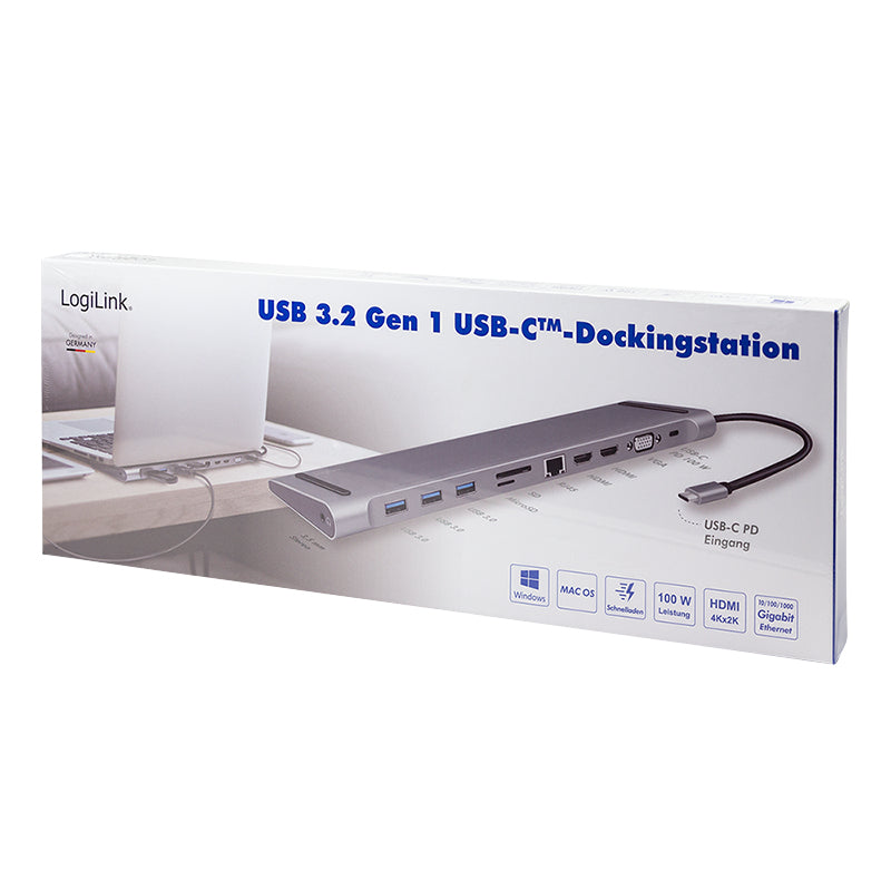 LogiLink UA0373 laptop-dockingstation & portreplikator Kabelgebunden USB 3.2 Gen 1 (3.1 Gen 1) Type-C Aluminium