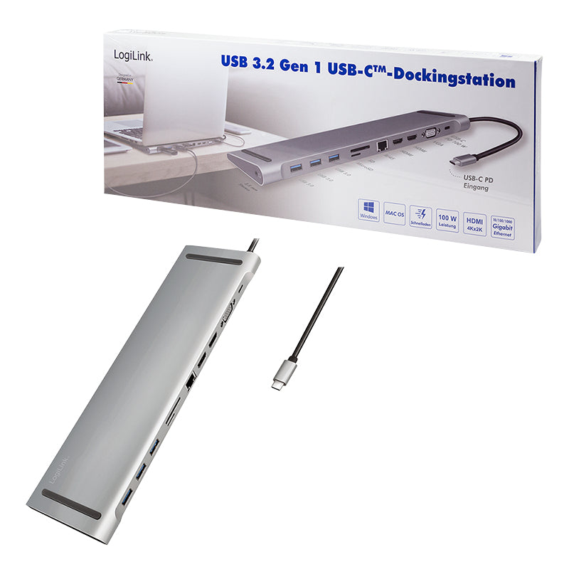LogiLink UA0373 laptop-dockingstation & portreplikator Kabelgebunden USB 3.2 Gen 1 (3.1 Gen 1) Type-C Aluminium