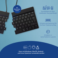 R-Go Tools Ergonomische Tastatur R-Go Split Break mit Pausensoftware, geteilte Tastatur, QWERTZ (DE), kabellos, schwarz
