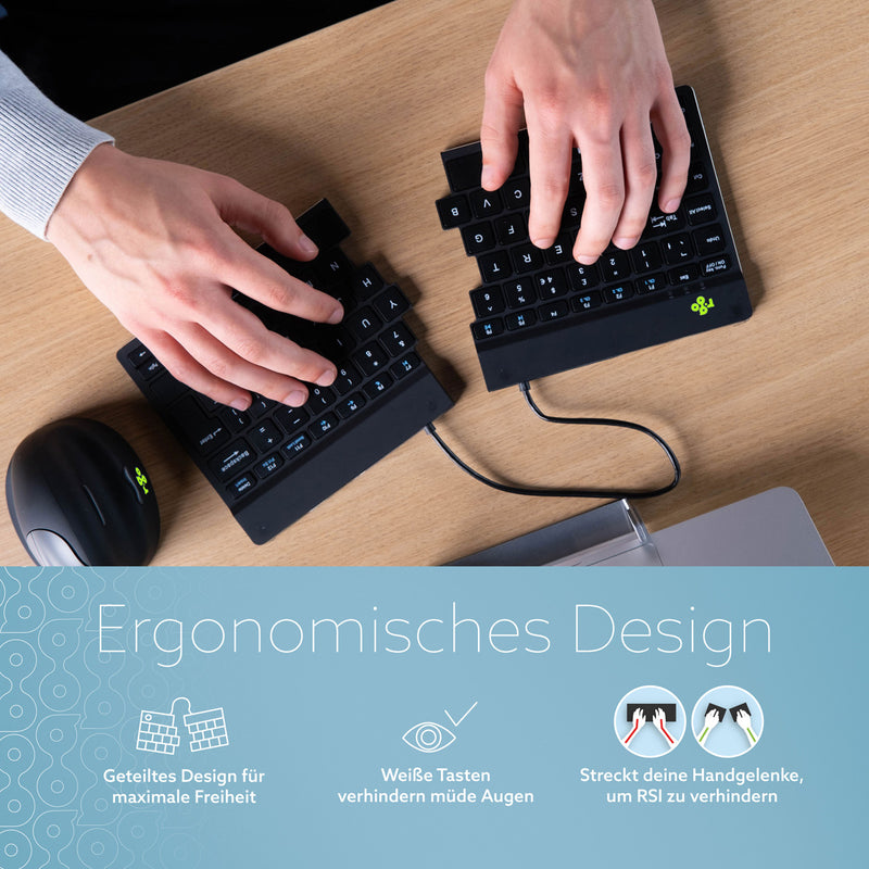R-Go Tools Ergonomische Tastatur R-Go Split Break mit Pausensoftware, geteilte Tastatur, AZERTY (FR), kabellos, schwarz