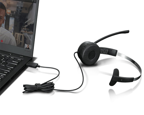 Lenovo 100 Mono Kopfhörer Kabelgebunden Kopfband Büro/Callcenter USB Typ-A Schwarz