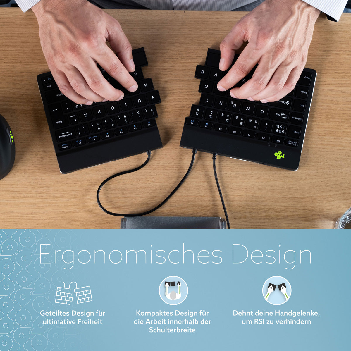 R-Go Tools Ergonomische Tastatur R-Go Split Break v2 mit Pausensoftware, geteilte Tastatur, QWERTY (US), Kabelgebunden, Schwarz