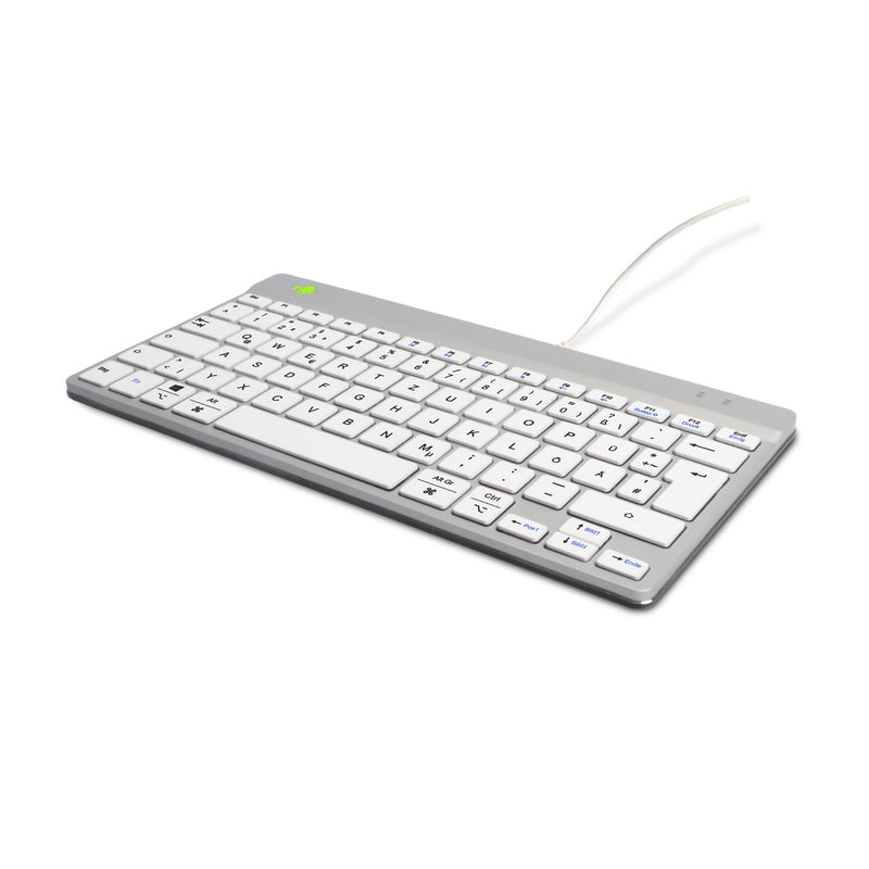 R-Go Tools Ergonomische Tastatur R-Go Compact Break, kompakte Tastatur mit Pausensoftware, QWERTZ (DE), Kabelgebunden, Weiß