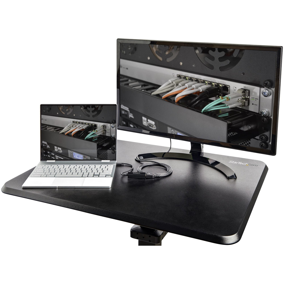 StarTech.com Höhenverstellbarer Schreibtisch - Sit Stand Workstation -Ergonomischer Stehpult mit Rollen - Computertisch mit verriegelbarem One-Touch-Lift für Lehrer/Schüler