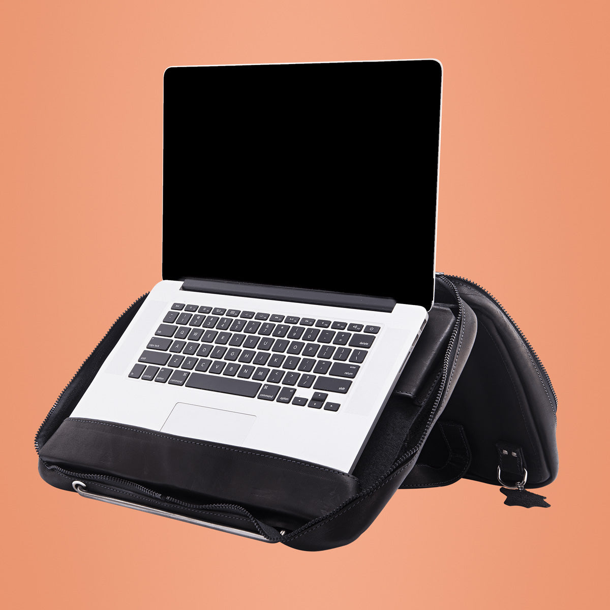 R-Go Tools Laptoptasche R-Go Viva, Vollnarbenleder, mit integriertem Laptop-Ständer, Schulterriemen, 15,6-Zoll, Schwarz