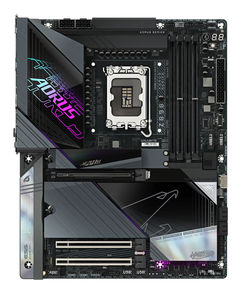 GIGABYTE Z890 AORUS MASTER Mainboard - Unterstützt Intel Core Ultra (Serie 2) CPUs, 18+1+2 Phasen VRM, bis zu 9500MHz DDR5 (OC), 2xPCIe 5.0 + 3xPCIe 4.0, Wi-Fi 7, 10GbE LAN, Thunderbolt 4