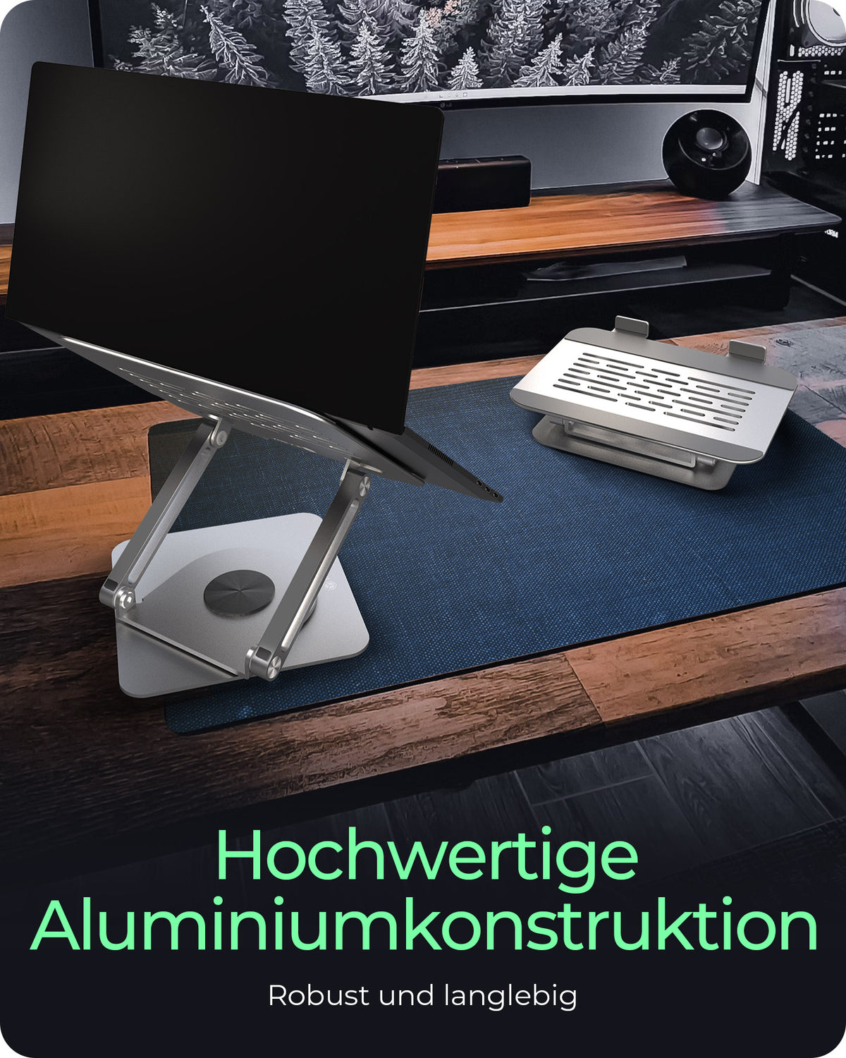 ICY BOX IB-NH300-R, Notebookhalter, rotierend, höhenverstellbar, Aluminium, für Notebooks bis 17" (43 cm)