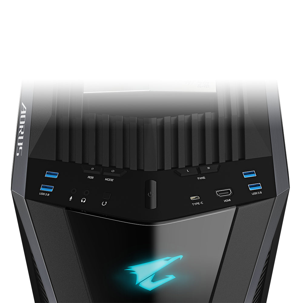 GIGABYTE AORUS C700 GLASS PC-Gehäuse – Full-Tower, unterstützt bis zu E-ATX & 420-mm-Radiatoren, vorinstallierte 5x 120-mm-Lüfter, USB 3.1 Typ-C, RGB Fusion