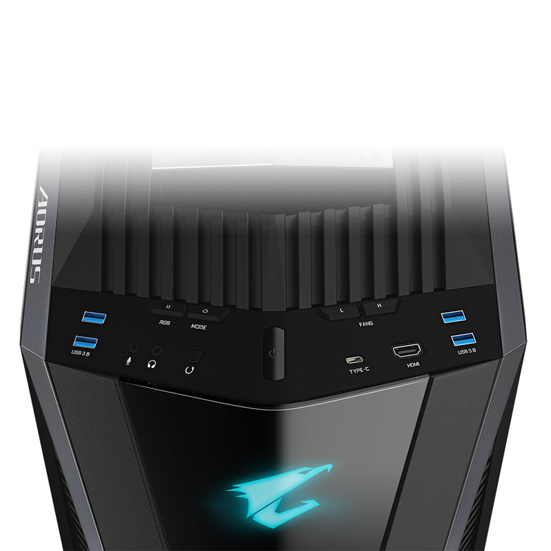 GIGABYTE AORUS C700 GLASS PC-Gehäuse – Full-Tower, unterstützt bis zu E-ATX & 420-mm-Radiatoren, vorinstallierte 5x 120-mm-Lüfter, USB 3.1 Typ-C, RGB Fusion