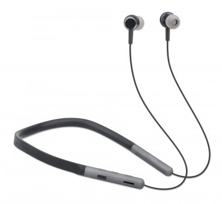 Manhattan Sound Science In-Ear Bluetooth-Sportheadset mit Nackenbügel, Bluetooth 5.0 + EDR, In-Ear-Design, omnidirektionales Mikrofon, integrierte Bedienelemente, schwarz