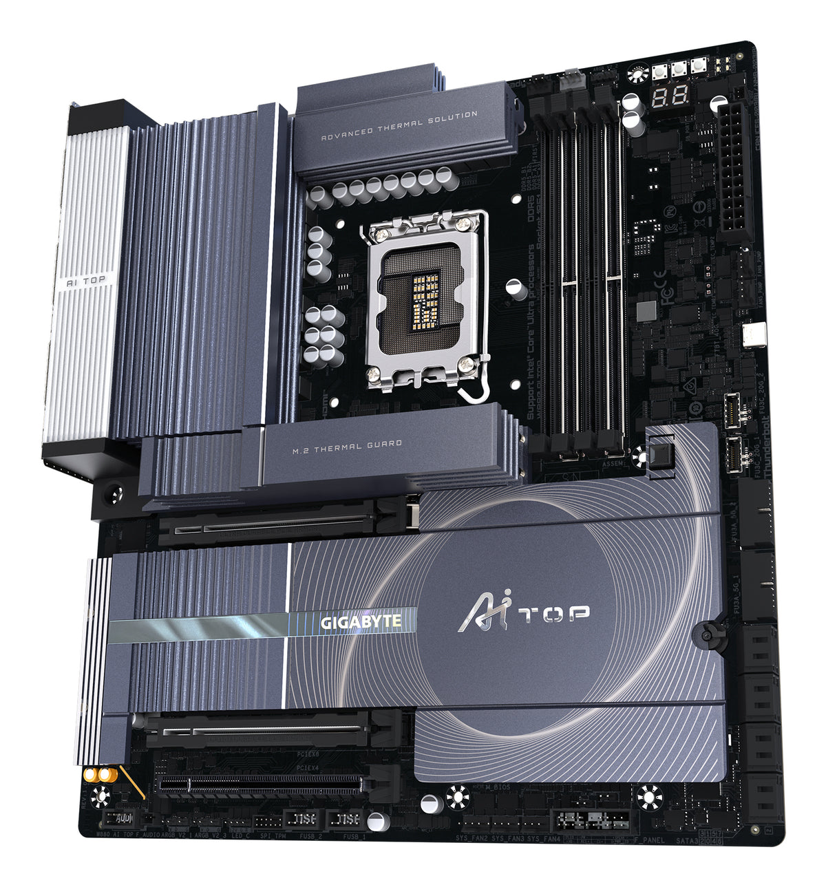GIGABYTE W880 AI TOP Mainboard - Unterstützt Intel Core Ultra CPUs, digitales 16+1+2-Phasen-VRM, bis zu 9466Hz DDR5 (O.C.), 1xPCIe 5.0 + 3xPCIe 4.0, Wi-Fi 7, 10GbE LAN, Thunderbolt 5