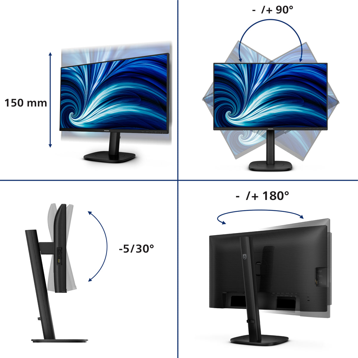 Philips 24B2U3601 Computerbildschirm 60,5 cm (23.8") 2560 x 1440 Pixel Quad HD LCD Schwarz