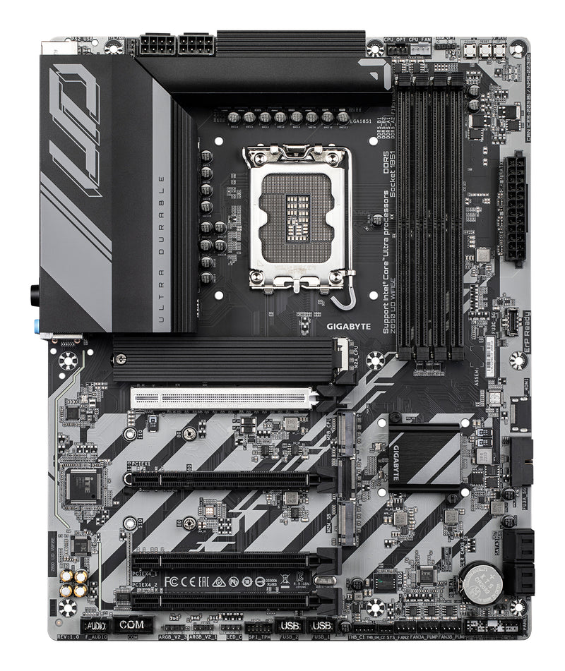GIGABYTE Z890 UD WIFI6E Mainboard - Unterstützt Intel Core Ultra (Serie 2) CPUs, 12+1+2 Phasen VRM, bis zu 8800MHz DDR5 (OC), 1xPCIe 5.0 + 2xPCIe 4.0, Wi-Fi 6E, 2.5GbE LAN, USB 4