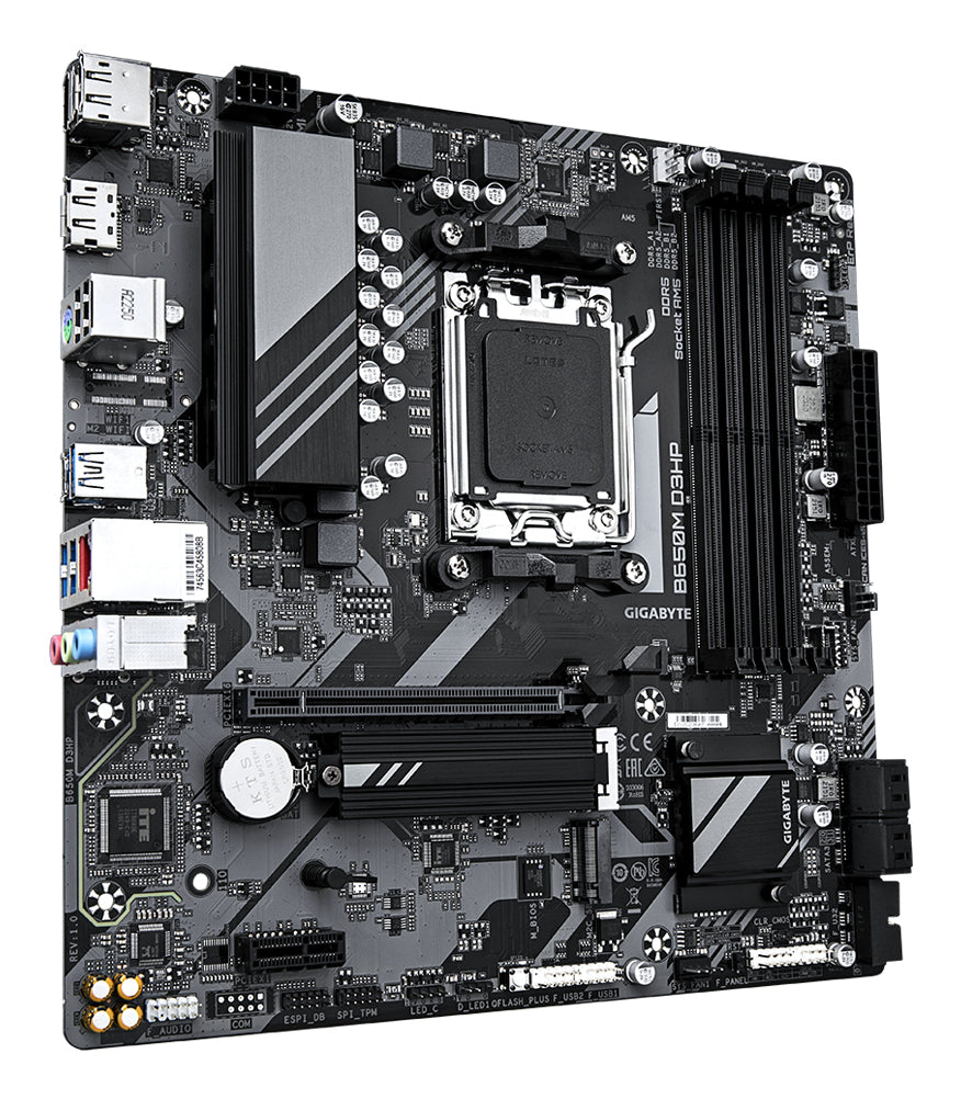 GIGABYTE B650M D3HP Mainboard - AMD Ryzen 9000er-Serie, 5+2+2 Phasen VRM, bis zu 7600 MHz DDR5 (OC), 2xPCIe 4.0 M.2, 2,5 GbE LAN, USB 3.2 Gen 1