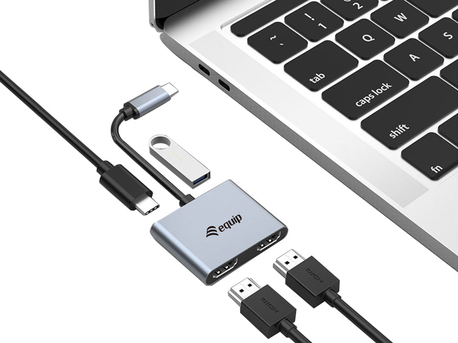 Equip USB-C 4-in-1 Dual-HDMI-Adapter, USB 3.0, 100W USB PD