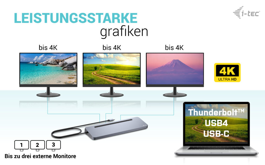 i-tec USB-C Metal Ergonomic 3x 4K Display Docking Station + Power Delivery 100 W