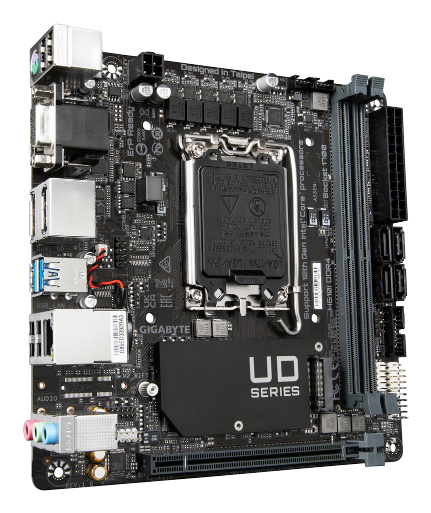 GIGABYTE H610I DDR4 Mainboard - Unterstützt Intel Core Prozessoren 14th CPUs, 4+1+1 Hybrid Digital VRM, up to 3200MHz DDR4, 1xPCIe 3.0 M.2, GbE LAN, USB 3.2 Gen 1