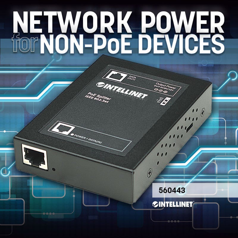 Intellinet PoE+ Splitter, IEEE802.3at mit 5 / 7,5 / 9 / 12 V DC Ausgangsspannung