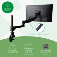 R-Go Tools Monitorarm R-Go Caparo, verstellbarer Doppelmonitorarm mit Gasfeder, 100% Zirkular, 3-9 kg Tragkraft, schwarz