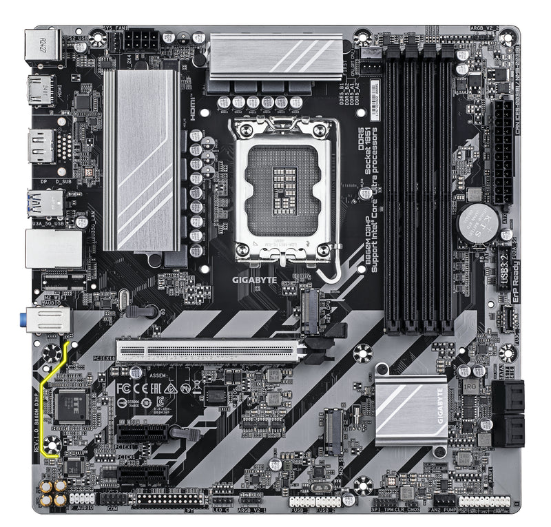 GIGABYTE B860M D3HP Mainboard - Intel Core Ultra CPUs, 4+1+2+1 Phasen VRM, bis zu 9066MHz DDR5, 2xPCIe 4.0 M.2, GbE LAN, USB 3.2 Gen 1