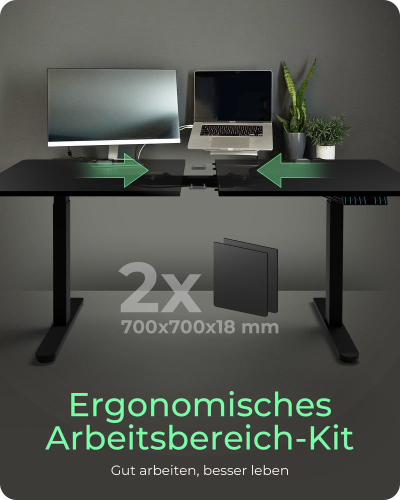 ICY BOX IB-EW122B-TT, Elektrisch höhenverstellbarer Tisch, Tischplatte 140x70 cm, Höhe 63-128cm