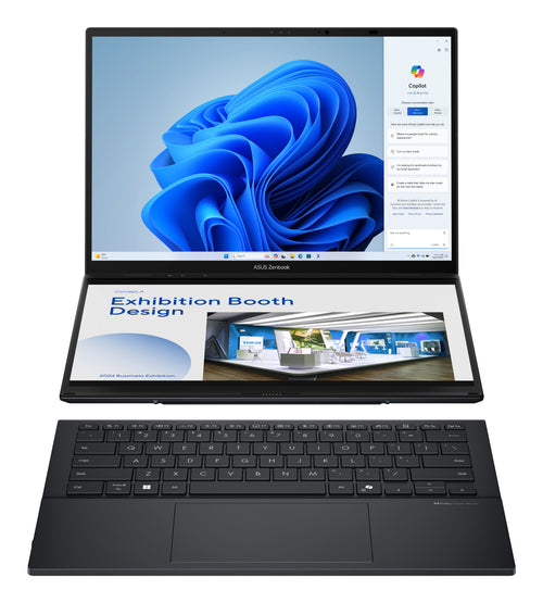 ASUS Zenbook Duo UX8406CA-PZ068X Intel Core Ultra 9 285H Hybrid (2-in-1) 35,6 cm (14") Touchscreen 3K 32 GB LPDDR5x-SDRAM 2 TB SSD Wi-Fi 7 (802.11be) Windows 11 Pro Deutsch Grau