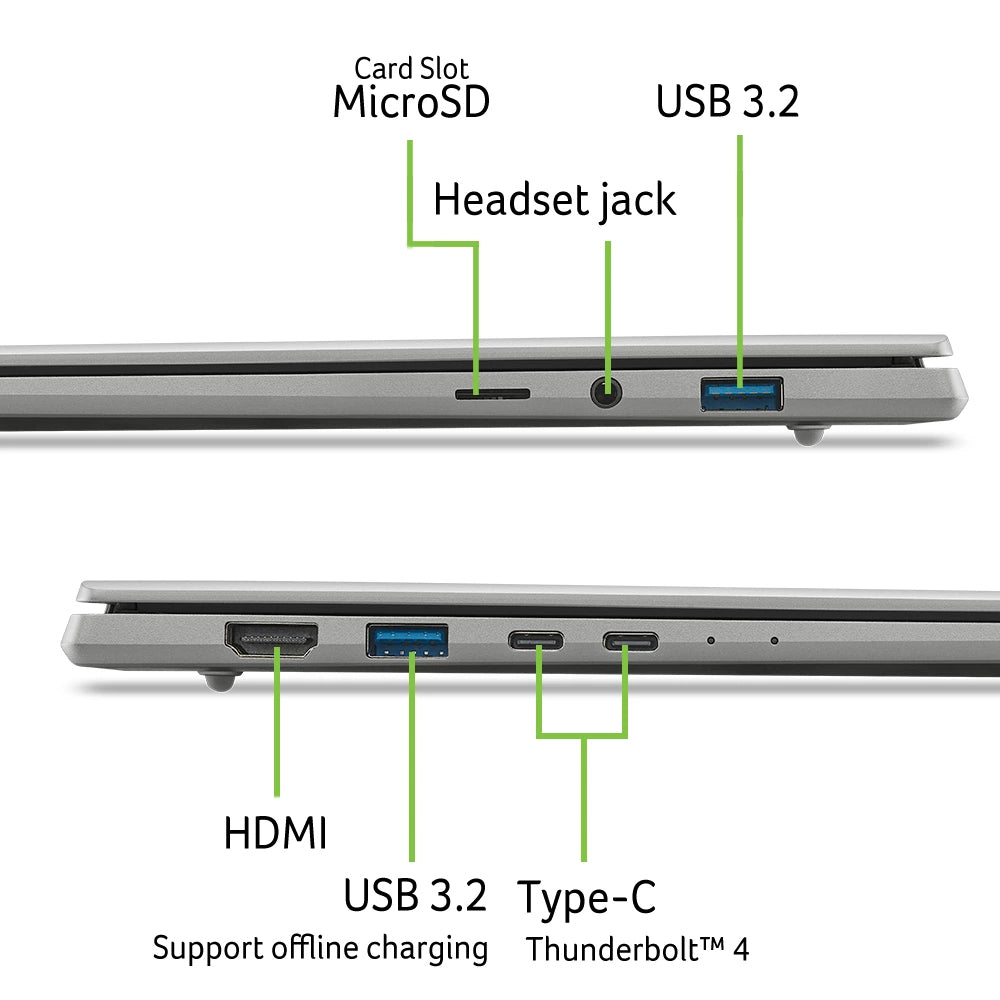 Acer Swift 16 AI SF16-71T-79NV Copilot+ PC Intel Core Ultra X7 358H Laptop 40,6 cm (16") Touchscreen WQXGA+ 16 GB LPDDR5x-SDRAM 512 GB SSD Wi-Fi 7 (802.11be) Windows 11 Home Grau