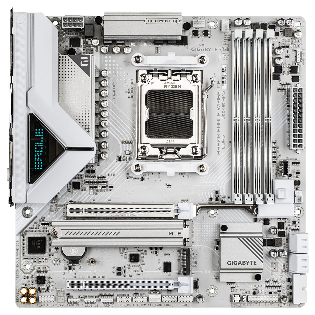 GIGABYTE B850M EAGLE WIFI6E ICE Mainboard – Unterstützt AMD Ryzen 9000 Serie CPUs, digitales 8+2+2 Phasen VRM, bis zu 8200 MHz DDR5 (OC), 1 x PCIe 5.0 + 1 x PCIe 4.0 M.2, Wi-Fi 6E, 2.5 GbE LAN, USB 3.2 Gen 2