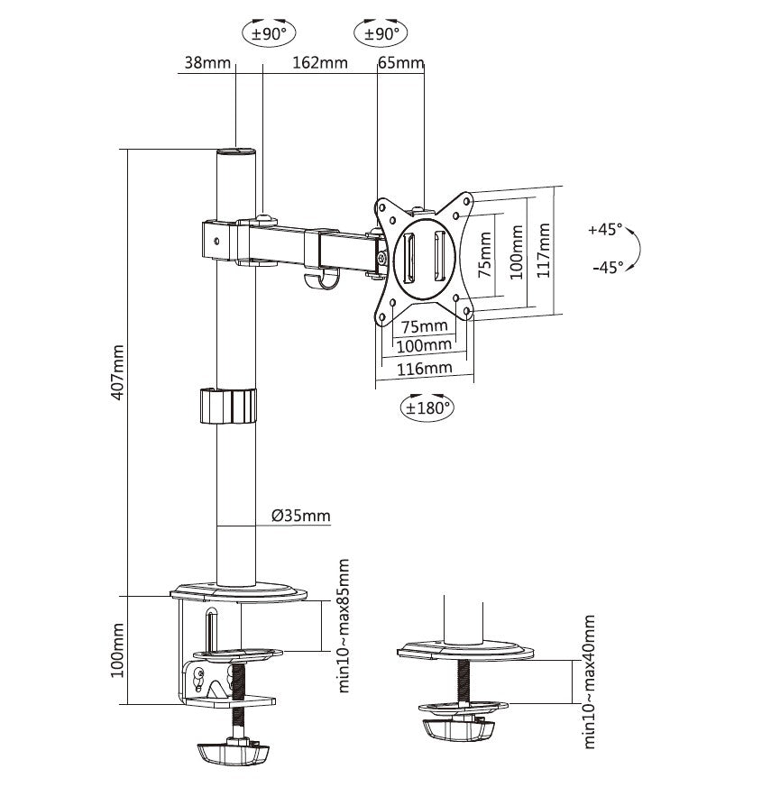 Equip 17"-32" Bewegliche Monitor/LCD-Tischhalterung, Weiß