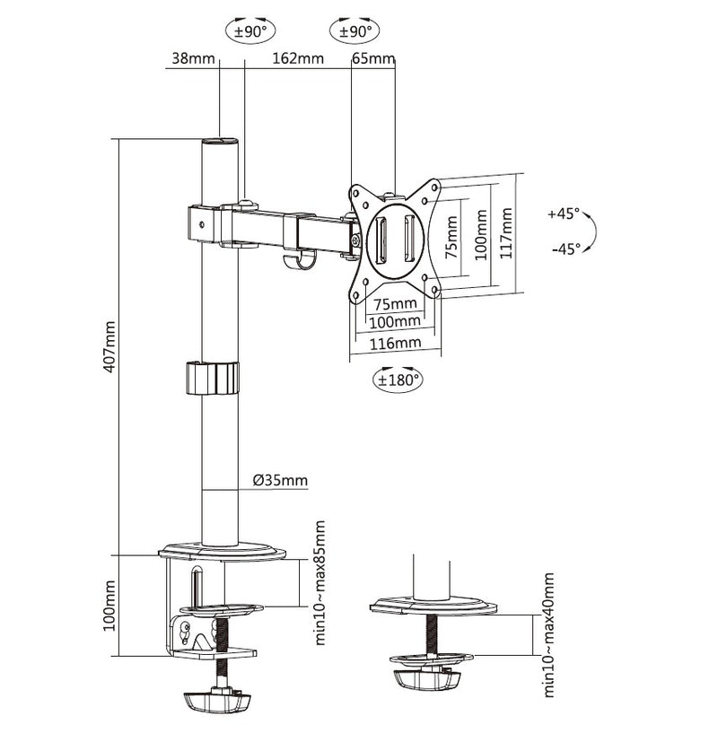 Equip 17"-32" Bewegliche Monitor/LCD-Tischhalterung, Weiß