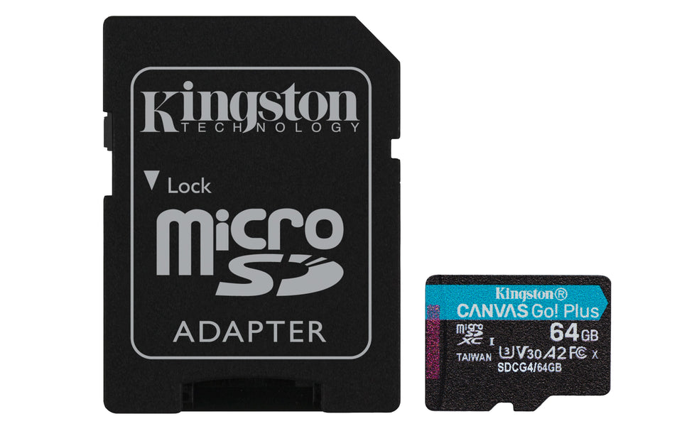 Carte Kingston Technology microSDXC Canvas Go Plus Gen4 64 Go 200 Mo/s A2 U3 V30 + adaptateur