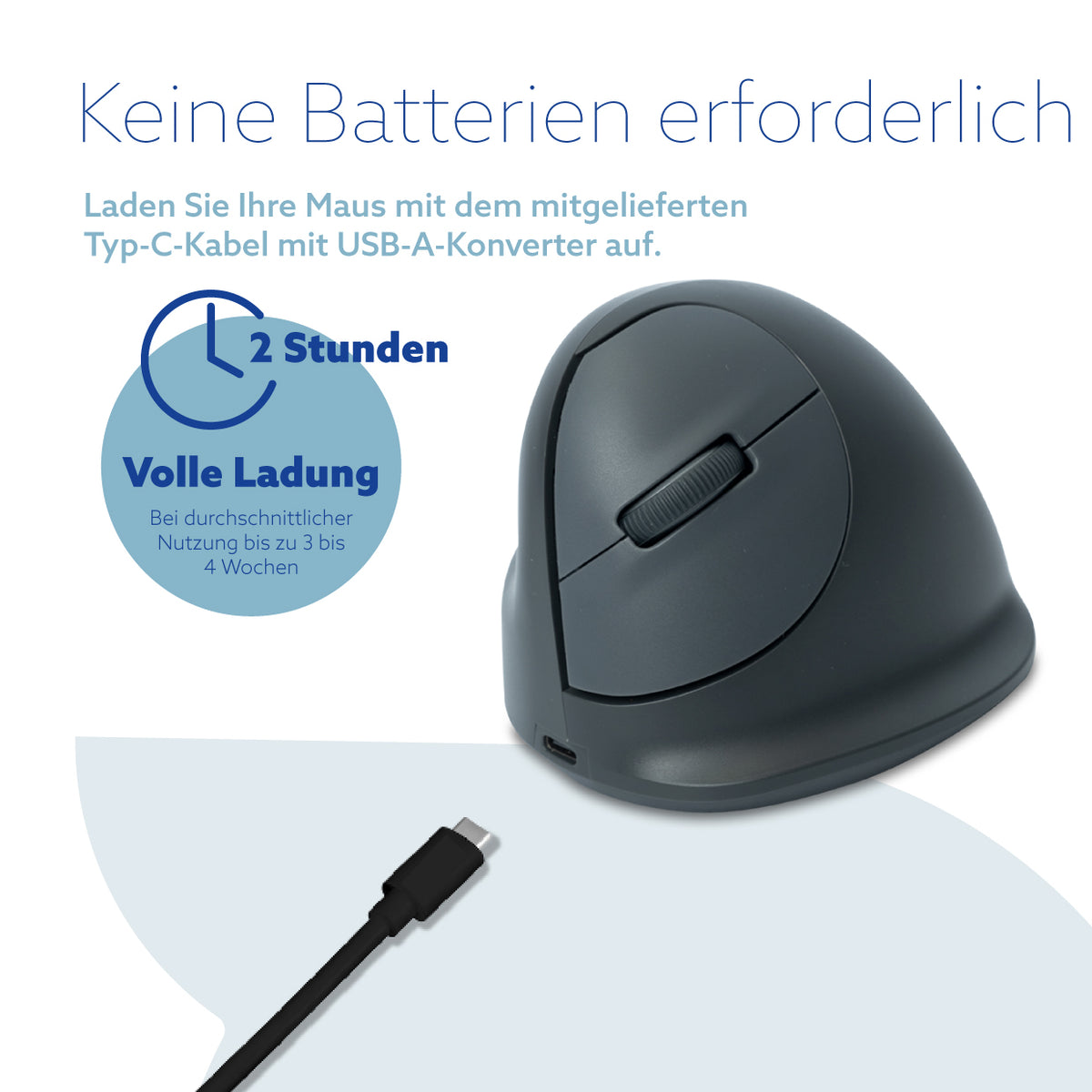 R-Go Tools Vertikale Maus R-Go HE Basic, ergonomische Maus, mittel (Handlänge 165–185 mm), für Linkshänder, Bluetooth