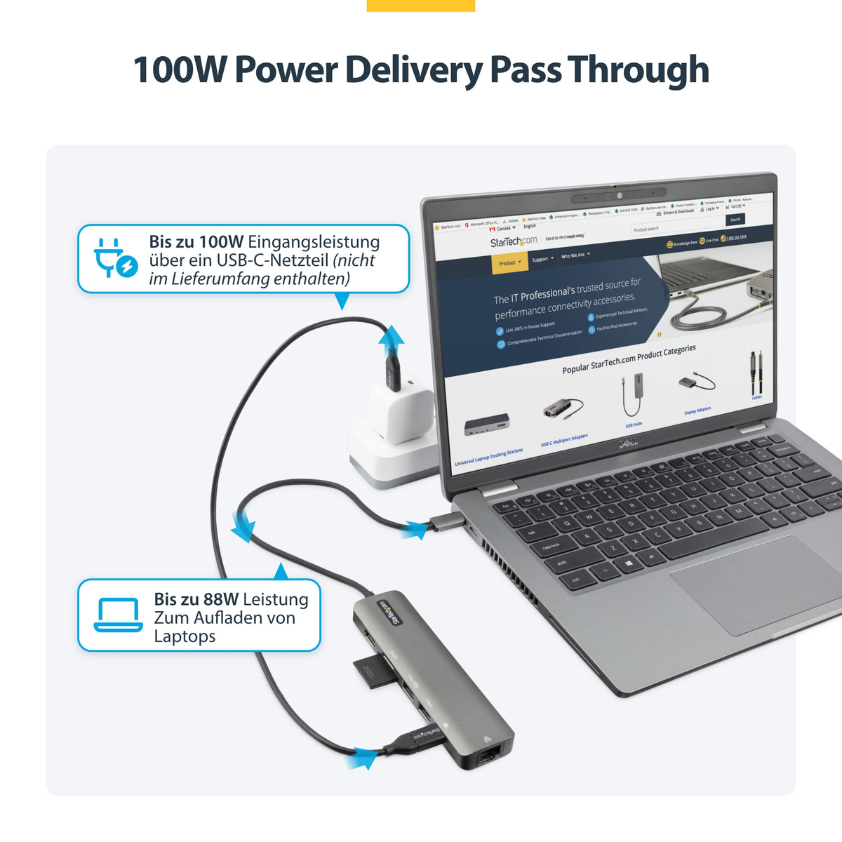 StarTech.com USB-C Multiport Adapter - USB-C auf 4K 60Hz HDMI 2.0, 100W Power Delivery Pass-through, SD/MicroSD, 2 Port USB 3.0 Hub, GbE - USB-C Mini Dock - 30cm langes angeschlossenes Kabel