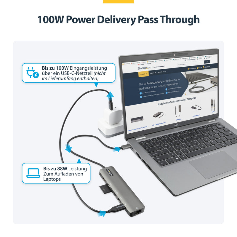 StarTech.com USB-C Multiport Adapter - USB-C auf 4K 60Hz HDMI 2.0, 100W Power Delivery Pass-through, SD/MicroSD, 2 Port USB 3.0 Hub, GbE - USB-C Mini Dock - 30cm langes angeschlossenes Kabel