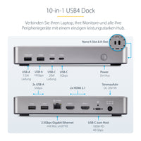StarTech.com USB4-Dockingstation für zwei Monitore, Dual 4K mit 120Hz oder 8K mit 60Hz über HDMI, 100W Laptop-Ladung, 2,5GbE, USB-C Multi-Monitor-Dock, treiberlos