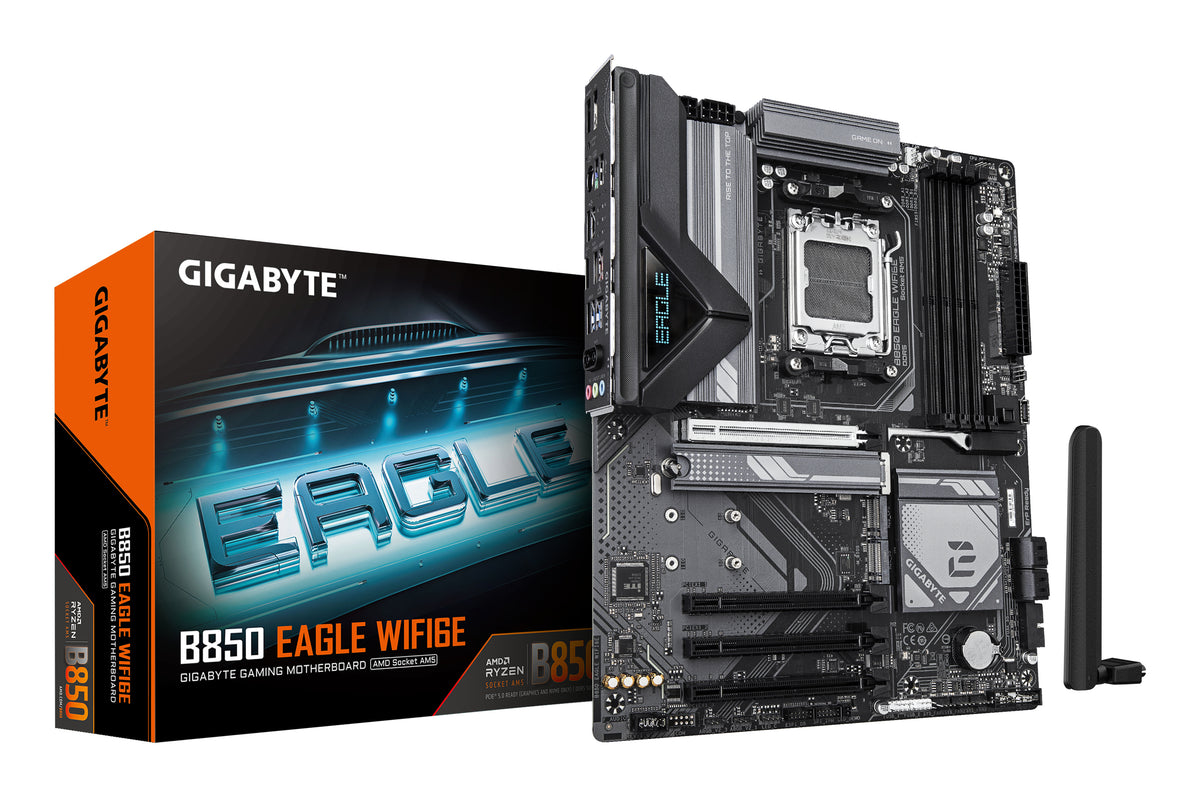 GIGABYTE B850 EAGLE WIFI6E Motherboard - AMD Ryzen 9000 Serie CPUs, 8+2+2 Phasen digitales VRM, bis zu 8200MHz DDR5 (OC), 1xPCIe 5.0 + 2xPCIe 4.0 M.2, GbE LAN, WIFI 6E, USB 3.2 Gen 2