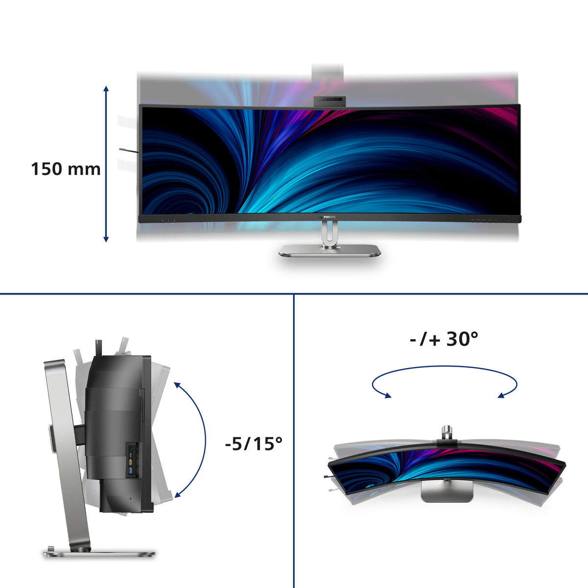 Philips 49B2U6900CH/00 Computerbildschirm 124 cm (48.8") 5120 x 1440 Pixel Dual QHD LCD Schwarz
