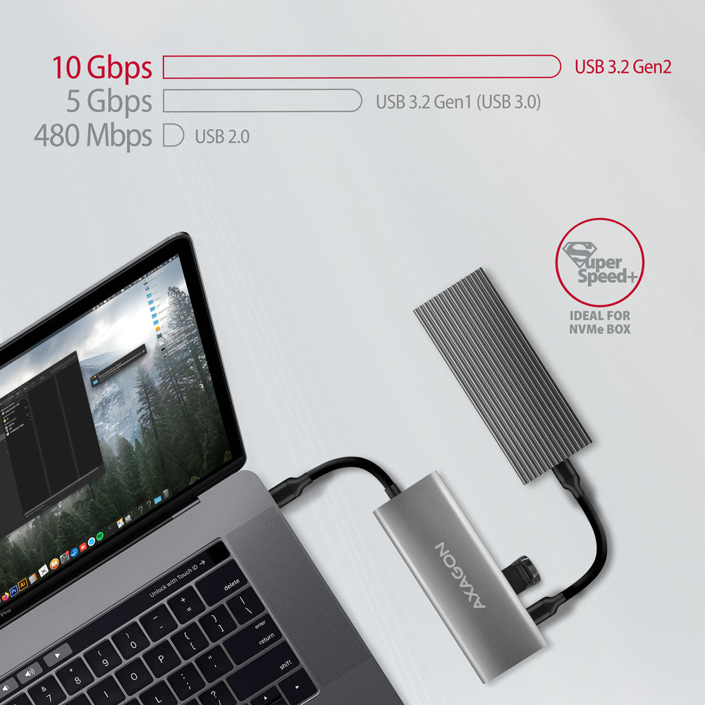 Axagon HMC-5G21 USB 10Gbps hub, 2x USB-A, 2x USB-C, HDMI 4k/30Hz, PD 60W, USB-C Kabel