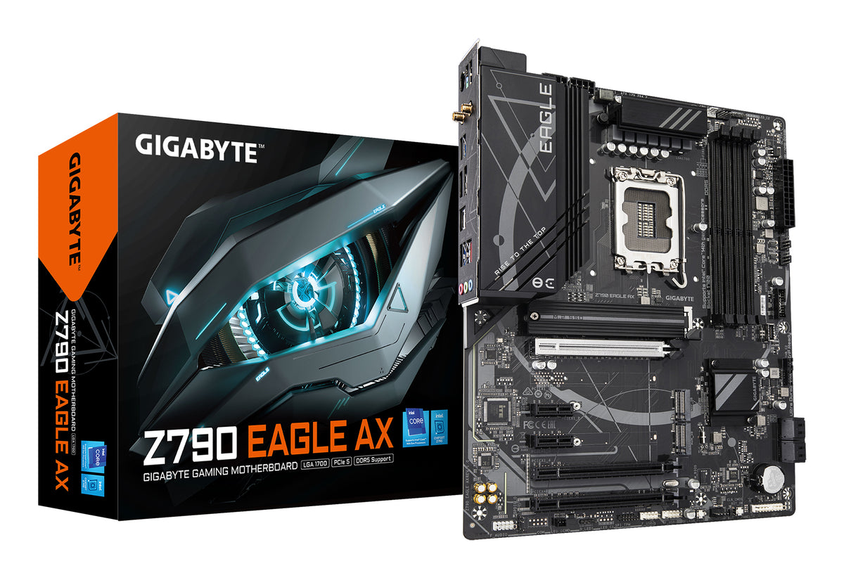 GIGABYTE Z790 EAGLE AX Motherboard - Unterstützt Intel Core 14. Generation CPUs, 12+1+1 Phasen Digital VRM, bis zu 7600MHz DDR5 (OC), 3xPCIe 4.0 M.2, Wi-Fi 6E, 2.5GbE LAN, USB 3.2 Gen 2