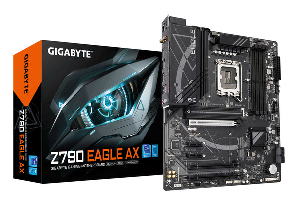 Carte mère GIGABYTE Z790 EAGLE AX - Prise en charge des processeurs Intel Core de 14e génération, VRM numérique 12+1+1 phases, DDR5 jusqu'à 7600MHz (OC), 3xPCIe 4.0 M.2, Wi-Fi 6E, LAN 2.5GbE, USB 3.2 Gen 2