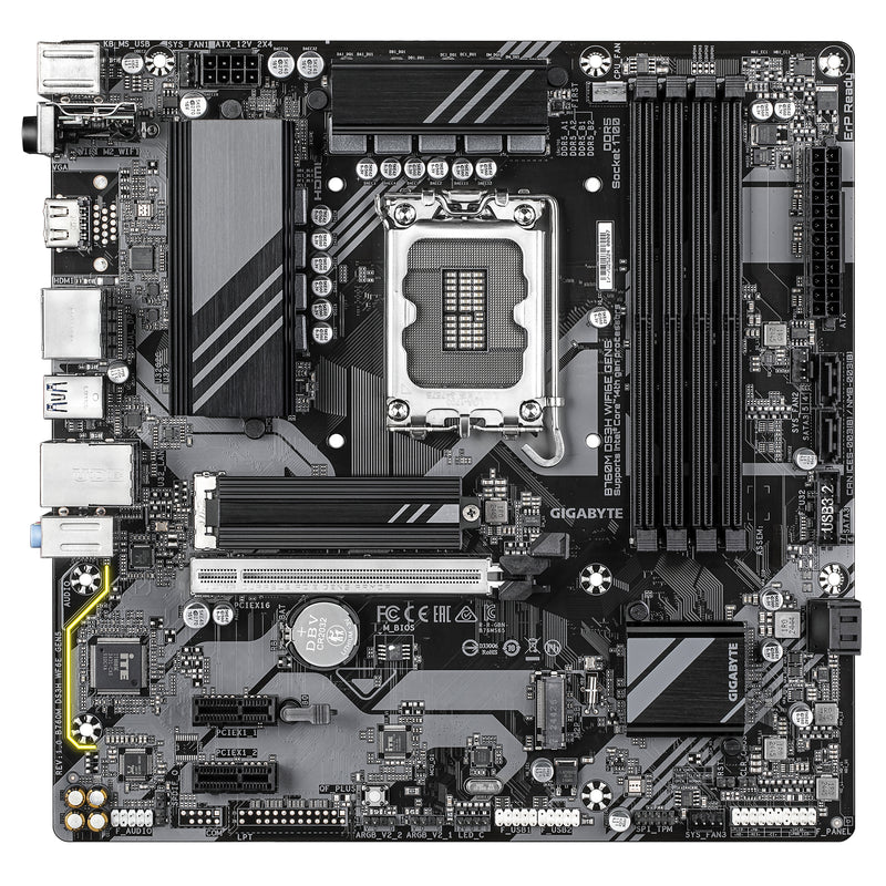 GIGABYTE B760M DS3H WIFI6E GEN5 Mainboard – Unterstützt Intel Core Prozessoren der 14. Generation, 6+2+1 Phasen Digital-VRM, bis zu 5600 MHz DDR5, 2 x PCIe 4.0 M.2, Wi-Fi 6E, 2.5 GbE LAN, USB 3.2 Gen2