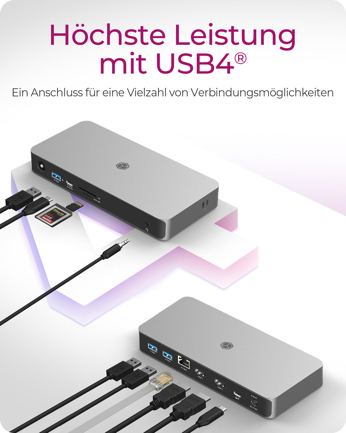 ICY BOX IB-DK2880-C41, DockingStation USB4® Type-C® auf 2x HDMI® 2.1, 2,5 Gigabit LAN, 3x USB 3.2 Gen 2 Type-A, 1x Audiokombo