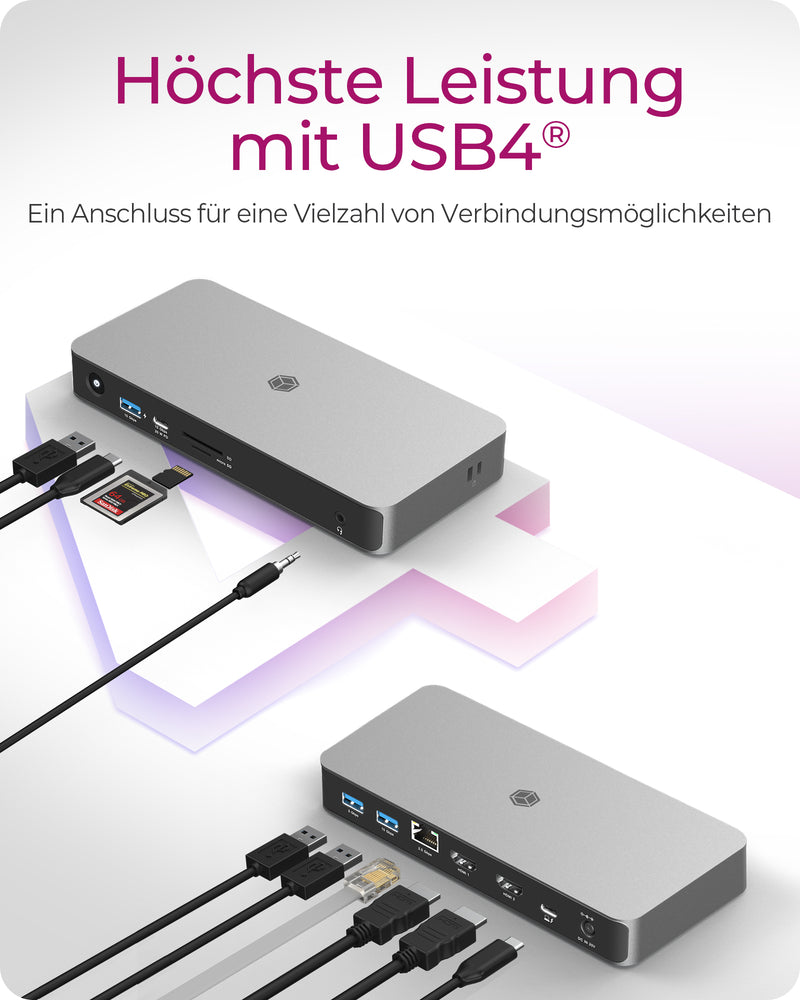 ICY BOX IB-DK2880-C41, DockingStation USB4® Type-C® auf 2x HDMI® 2.1, 2,5 Gigabit LAN, 3x USB 3.2 Gen 2 Type-A, 1x Audiokombo