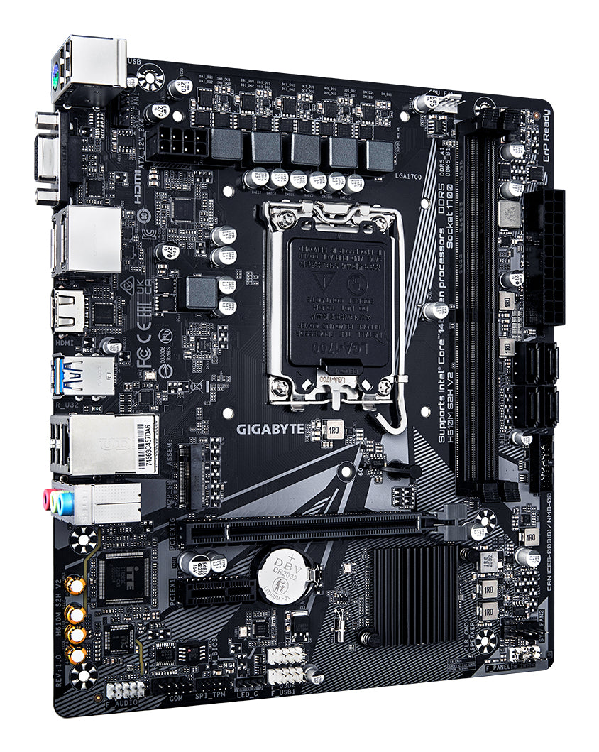 GIGABYTE H610M S2H V2 Motherboard - Unterstützt Intel Core 14. Generation CPUs, 4+1+1 Hybrid Phasen Digital VRM, bis zu 5600MHz DDR5, 1xPCIe 3.0 M.2, GbE LAN, USB 3.2 Gen 1