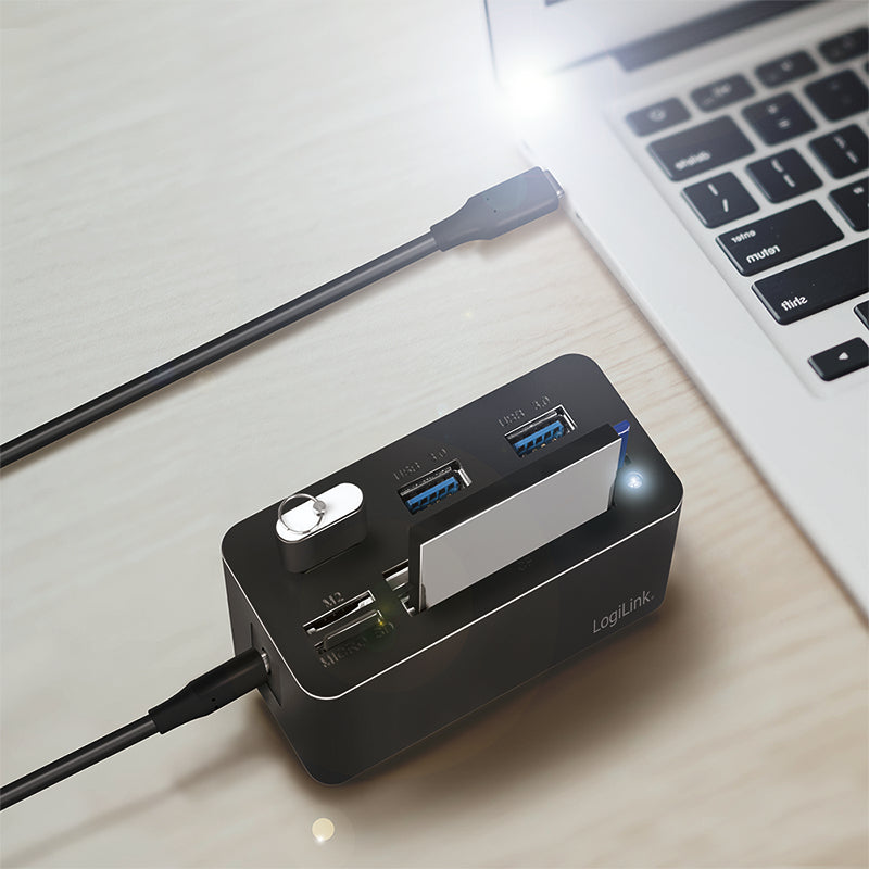 LogiLink CR0046 laptop-dockingstation & portreplikator Kabelgebunden USB 3.2 Gen 1 (3.1 Gen 1) Type-C Schwarz